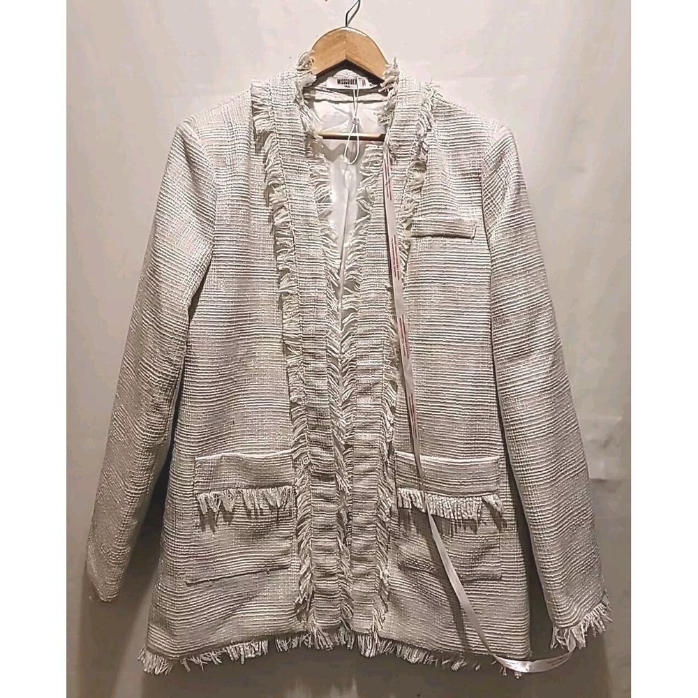 Women's Tweed‎ Blazer Jacket Sz 10 Ivory Single Breasted Boucle NEW